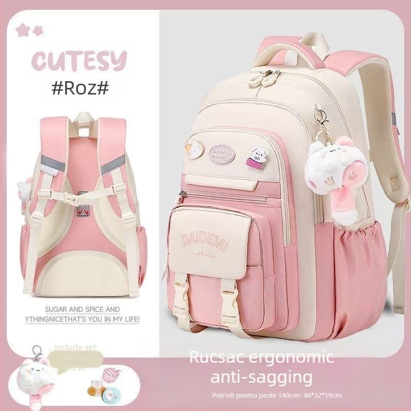 Ghiozdan pentru fetițe, capacitate mare, ultraușor, material Oxford, pentru clasele 3–4.