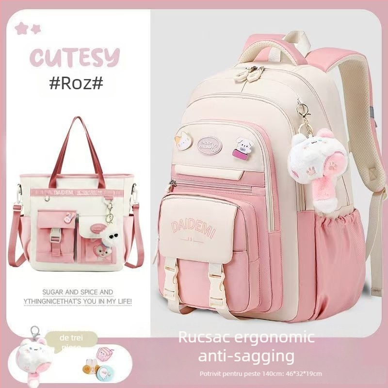 Ghiozdan pentru fetițe, capacitate mare, ultraușor, material Oxford, pentru clasele 3–4.