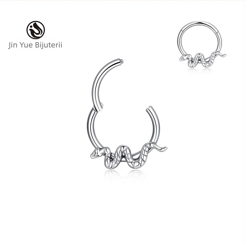 Inel nazal în formă de șarpe din titan G23, unisex, finisaj sculptural