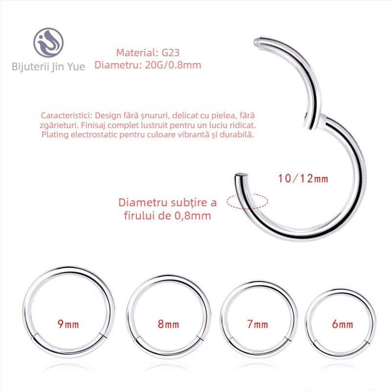 G23 aliaj titan pentru piercing — inel pentru nas și urechi, design circular unisex, placare în vid, inel multifuncțional nazal septum