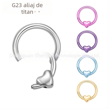 inel nazal inimă din aliaj de titan, anodizat, unisex, pentru piercing