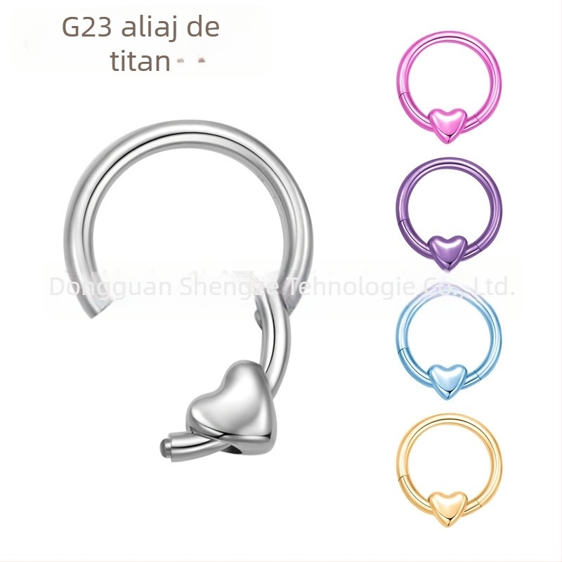 inel nazal inimă din aliaj de titan, anodizat, unisex, pentru piercing