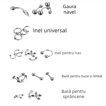 Set piercing nas — 85 piese, oțel inoxidabil, design geometric, unisex, ambalare individuală