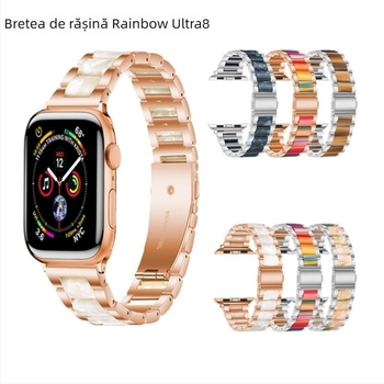 Curea Apple Watch – curea metalică cu accent din rășină, cataramă plată cu trei mărgele, închidere pliabilă, compatibilă cu Apple Watch Ultra/SE