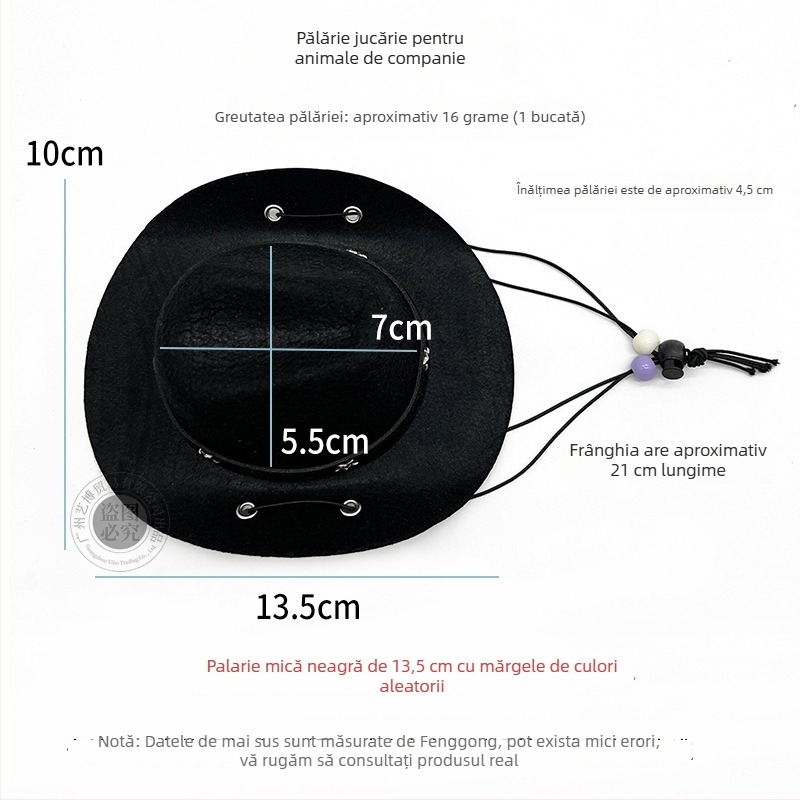 Jucărie pentru animale: pălărie de cowboy pentru pisici și câini, pălărie mică cu mărgele, pentru toate anotimpurile