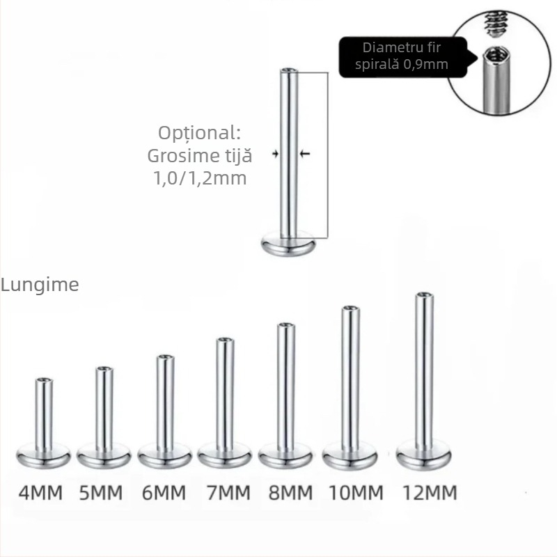 Bijuterii piercing din aliaj de titan de calitate implant — ac interior spiralat geometric, finis lucios, puritate G23