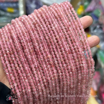 Mărgele libere din cristal căpșună, mărgele rotunde fațetate, finisaj lucios, stil modern