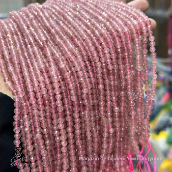 Mărgele libere din cristal căpșună, mărgele rotunde fațetate, finisaj lucios, stil modern