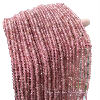 Mărgele libere din cristal căpșună, mărgele rotunde fațetate, finisaj lucios, stil modern