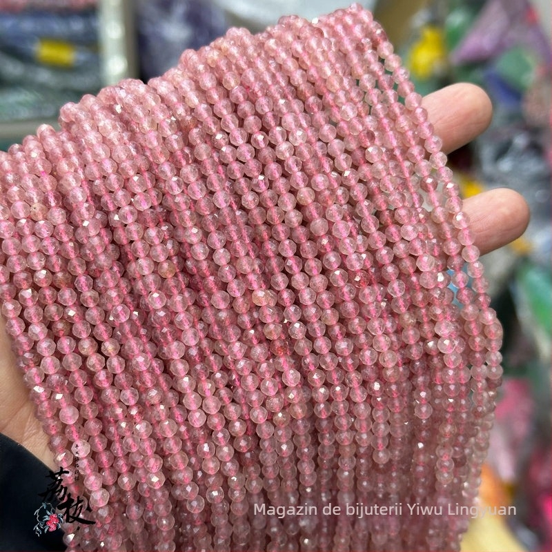 Mărgele libere din cristal căpșună, mărgele rotunde fațetate, finisaj lucios, stil modern