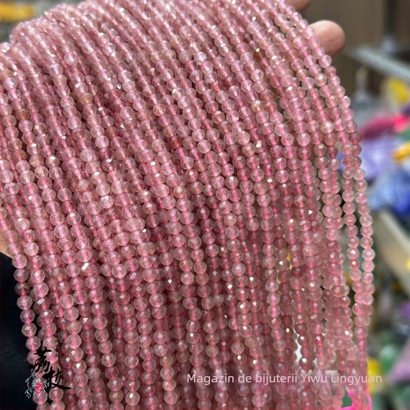 Mărgele libere din cristal căpșună, mărgele rotunde fațetate, finisaj lucios, stil modern