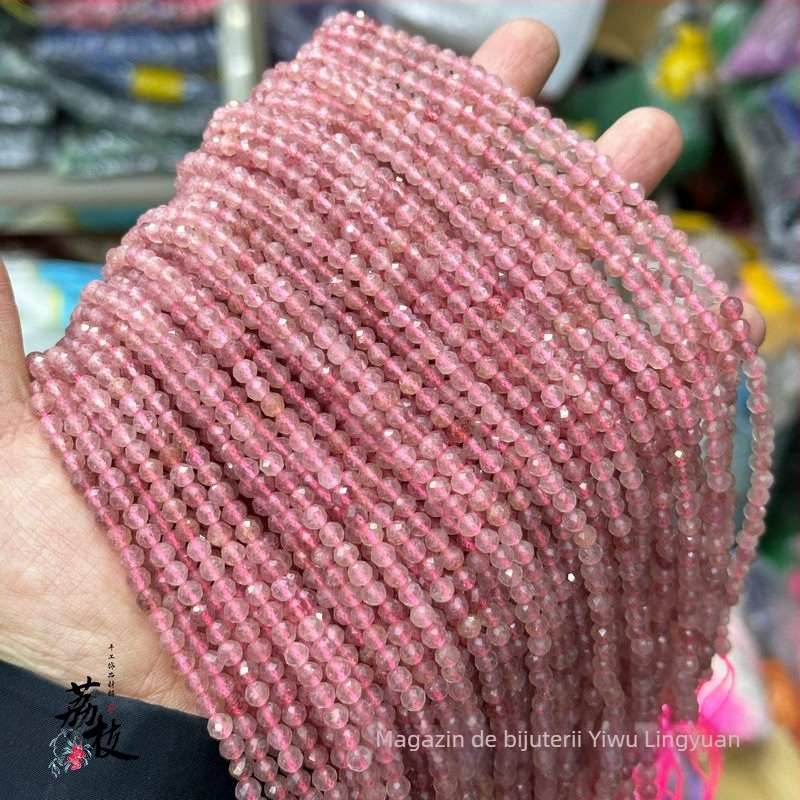 Mărgele libere din cristal căpșună, mărgele rotunde fațetate, finisaj lucios, stil modern