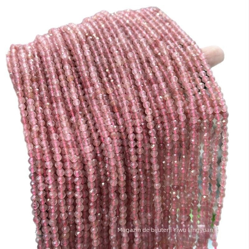 Mărgele libere din cristal căpșună, mărgele rotunde fațetate, finisaj lucios, stil modern