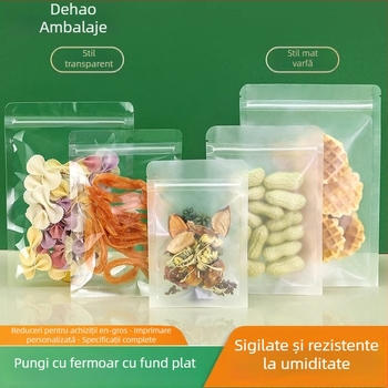 Geantă cu fund plat, auto-sigilantă, ambalaj alimentar transparent mat pentru ceai și gustări uscate, brand Dehao, material: material nou, lungime de sigilare 2–4 cm
