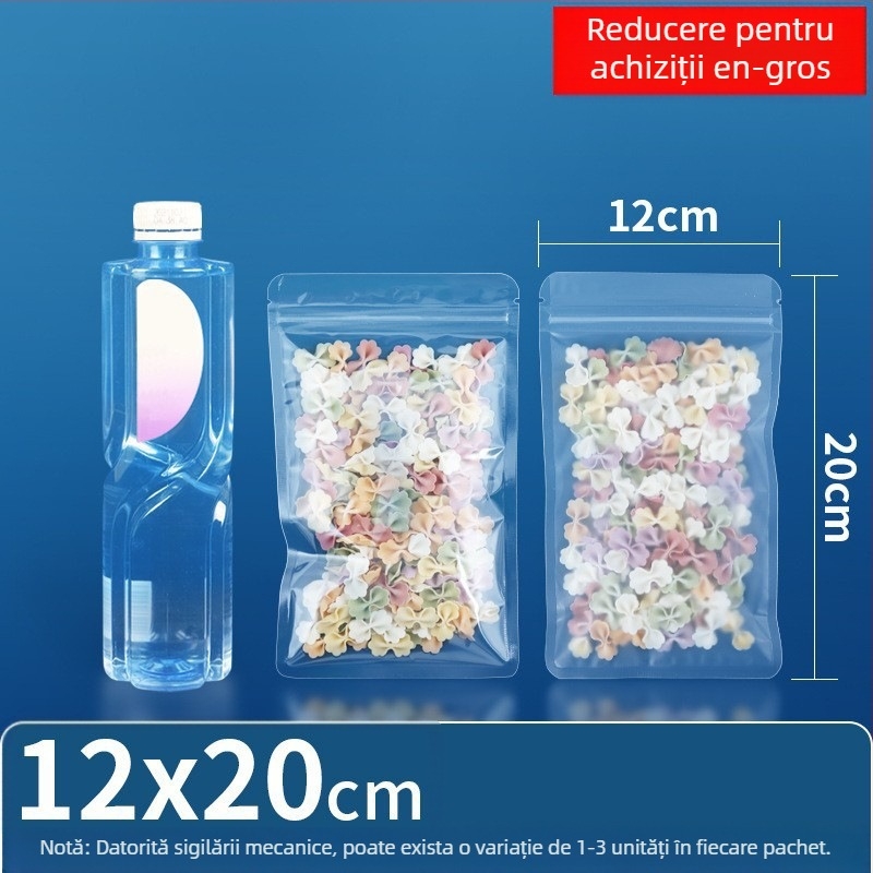 Geantă cu fund plat, auto-sigilantă, ambalaj alimentar transparent mat pentru ceai și gustări uscate, brand Dehao, material: material nou, lungime de sigilare 2–4 cm