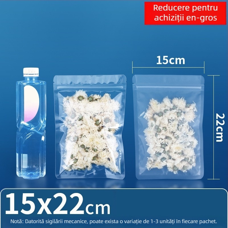 Geantă cu fund plat, auto-sigilantă, ambalaj alimentar transparent mat pentru ceai și gustări uscate, brand Dehao, material: material nou, lungime de sigilare 2–4 cm
