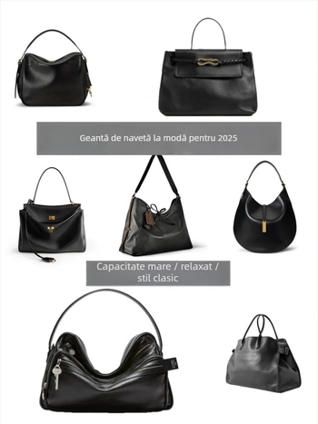 Geantă tote din piele naturală, formă rotundă, închidere cu lacăt, căptușeală din poliester, numeroase buzunare interioare