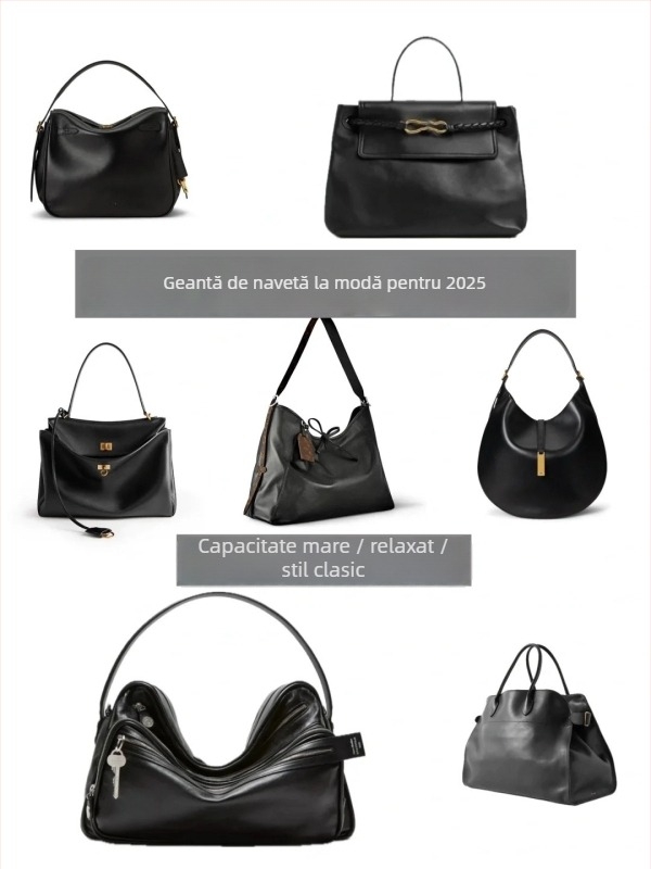 Geantă tote din piele naturală, formă rotundă, închidere cu lacăt, căptușeală din poliester, numeroase buzunare interioare