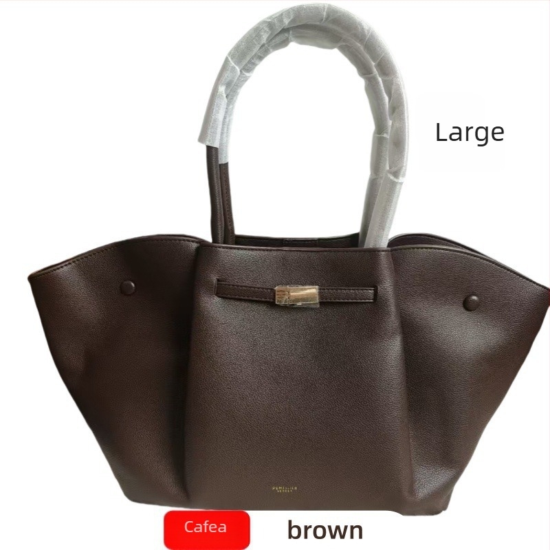 Demellier Wing Bag, Geantă Tote din piele naturală, închidere magnetică, formă orizontală pătrată, buzunar pentru telefon și documente, căptușeală Oxford, cu o curea de umăr