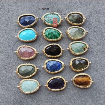 Colier cu labradorit, pandantiv din piatră brută neregulată, design geometric, placare electroplatinată