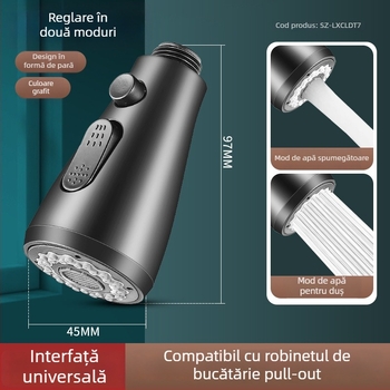 Extensor pentru robinet de bucătărie, cu miez ceramic, corp ABS, montaj prin învârtire, intrare/ieșire Ø0.4, șa a ventilului Ø1.0