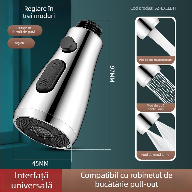Extensor pentru robinet de bucătărie, cu miez ceramic, corp ABS, montaj prin învârtire, intrare/ieșire Ø0.4, șa a ventilului Ø1.0