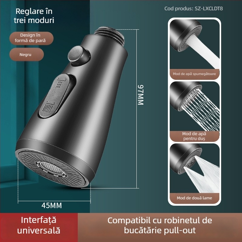 Extensor pentru robinet de bucătărie, cu miez ceramic, corp ABS, montaj prin învârtire, intrare/ieșire Ø0.4, șa a ventilului Ø1.0