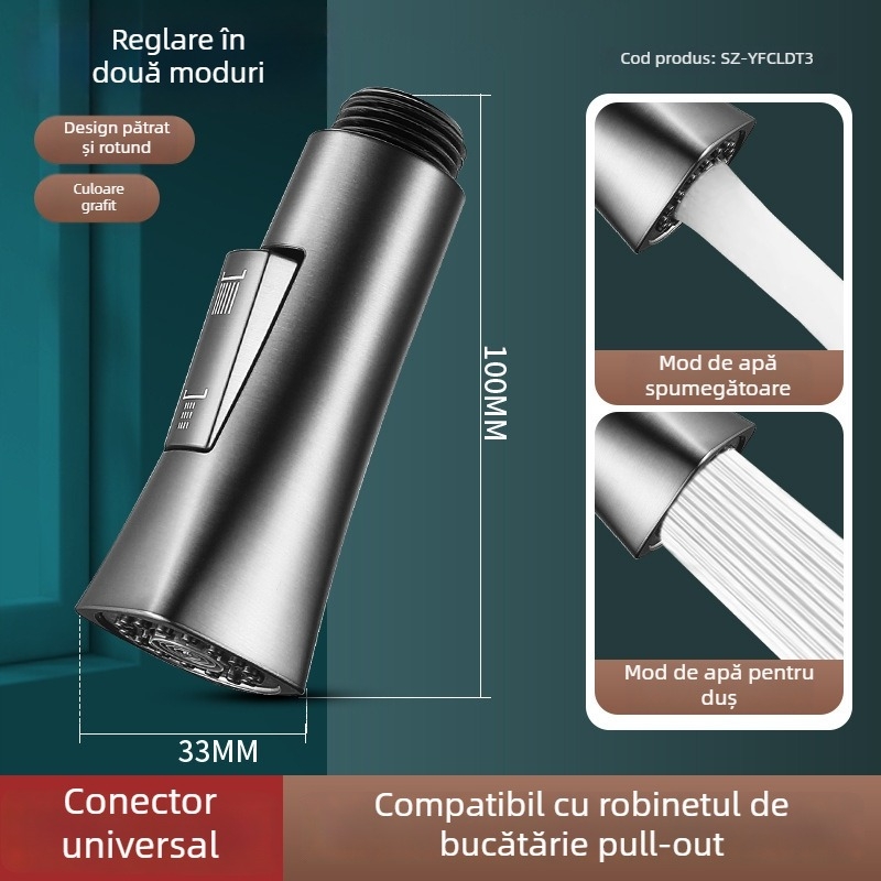 Extensor pentru robinet de bucătărie, cu miez ceramic, corp ABS, montaj prin învârtire, intrare/ieșire Ø0.4, șa a ventilului Ø1.0