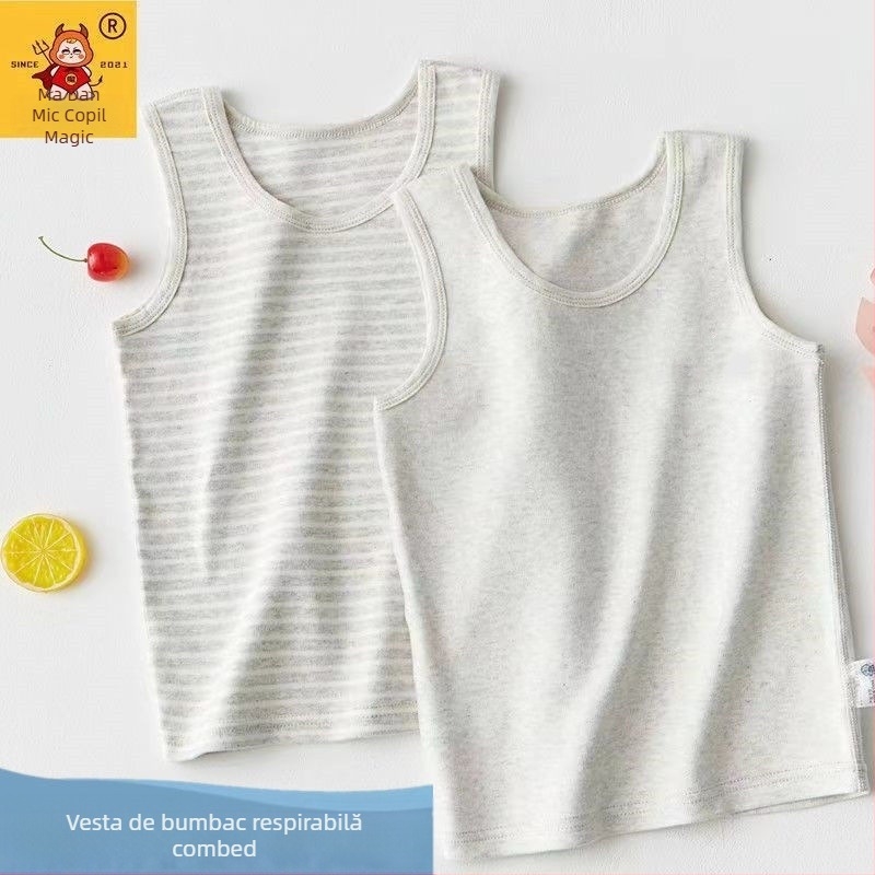 Vesta fără mâneci pentru copii din bumbac tricotat, cu dungi, 80% bumbac, primăvară-vară, unisex