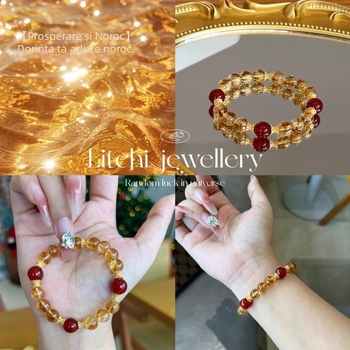 Brățară | Cristal de citrin, mărgele din agat, accesorii din aliaj, design original, stil chinezesc