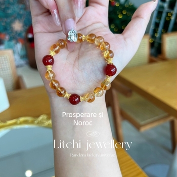 Brățară | Cristal de citrin, mărgele din agat, accesorii din aliaj, design original, stil chinezesc