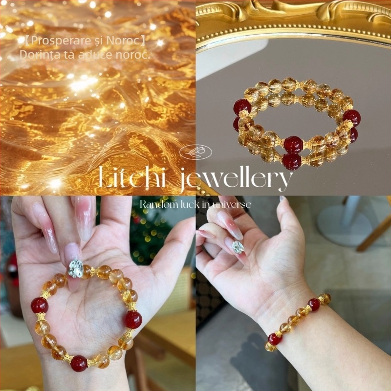 Brățară | Cristal de citrin, mărgele din agat, accesorii din aliaj, design original, stil chinezesc