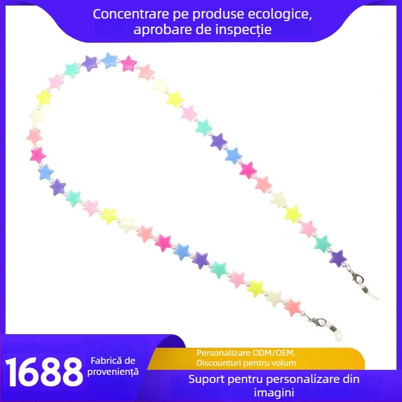 Lanț pentru mască și ochelari pentru copii, stea cu cinci colțuri, acrilic, lucrat manual