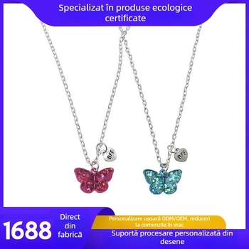 Colier cu fluture pentru copii - aliaj, stil simplu, model fluture, ambalaj independent, pentru vârste 6–10 și 10+.