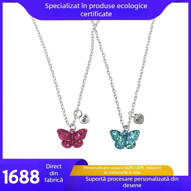 Colier cu fluture pentru copii - aliaj, stil simplu, model fluture, ambalaj independent, pentru vârste 6–10 și 10+.