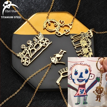 Colier pentru copii în stil desen animat, din oțel inoxidabil, placare electrolitică, pandantiv din oțel de titan, lanț de tip O, personalizare disponibilă