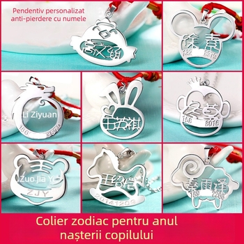 Colier cu nume și pandantiv zodiac, argint 925, lanț frânghie pentru copii