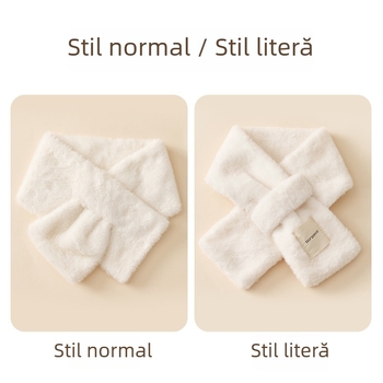 Șal pentru copii din blană artificială de iepure, iarnă, model încrucișat la gât, menține căldura.