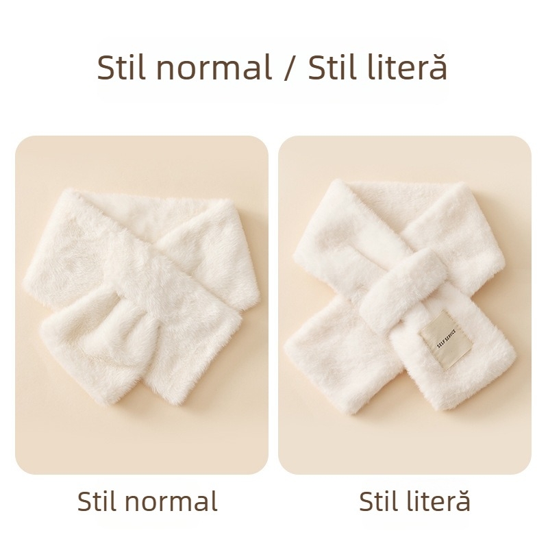 Șal pentru copii din blană artificială de iepure, iarnă, model încrucișat la gât, menține căldura.