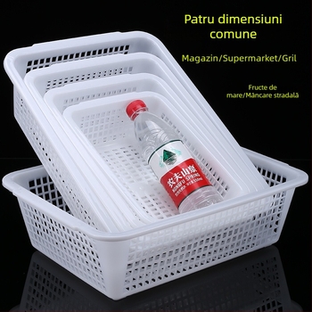 Coș de depozitare, din plastic durabil, dreptunghiular cu drenaj (Model P8011, Material: Plastic, Stil: Simplitate Modernă)