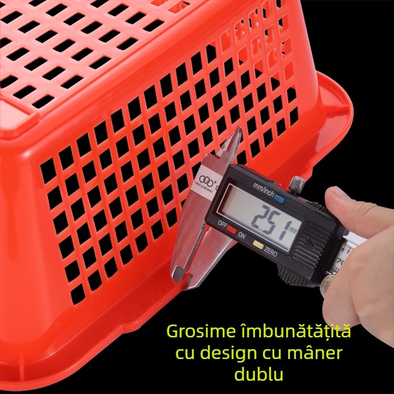 Coș de depozitare, din plastic durabil, dreptunghiular cu drenaj (Model P8011, Material: Plastic, Stil: Simplitate Modernă)