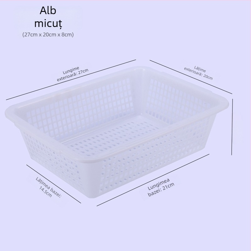 Coș de depozitare, din plastic durabil, dreptunghiular cu drenaj (Model P8011, Material: Plastic, Stil: Simplitate Modernă)
