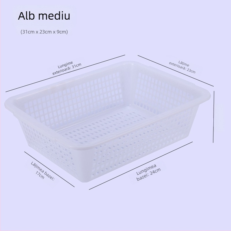 Coș de depozitare, din plastic durabil, dreptunghiular cu drenaj (Model P8011, Material: Plastic, Stil: Simplitate Modernă)