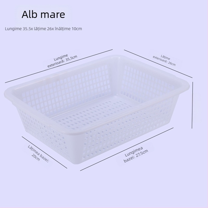 Coș de depozitare, din plastic durabil, dreptunghiular cu drenaj (Model P8011, Material: Plastic, Stil: Simplitate Modernă)