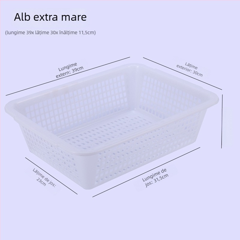 Coș de depozitare, din plastic durabil, dreptunghiular cu drenaj (Model P8011, Material: Plastic, Stil: Simplitate Modernă)