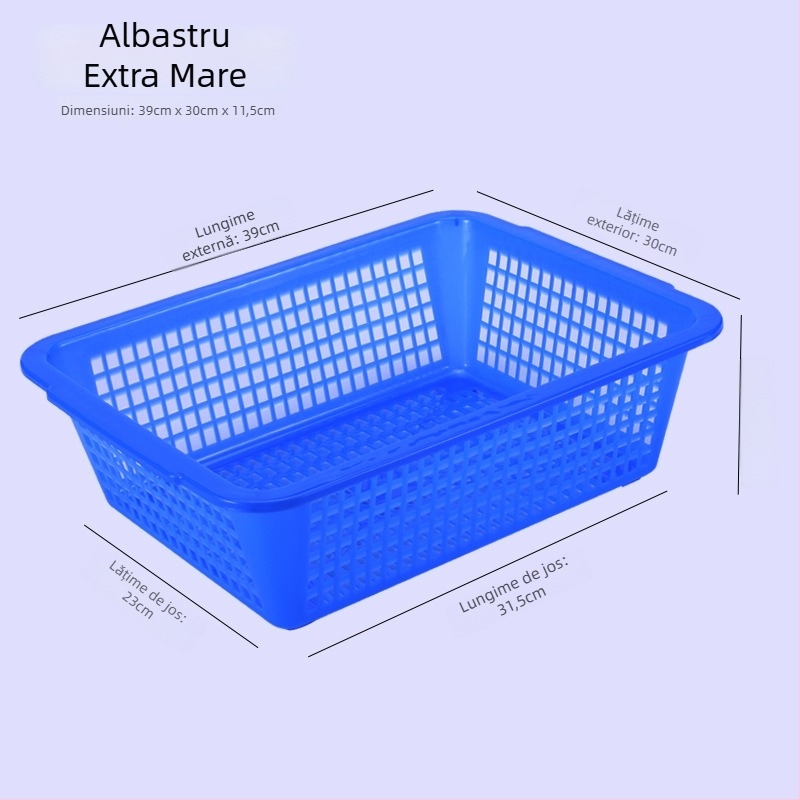 Coș de depozitare, din plastic durabil, dreptunghiular cu drenaj (Model P8011, Material: Plastic, Stil: Simplitate Modernă)