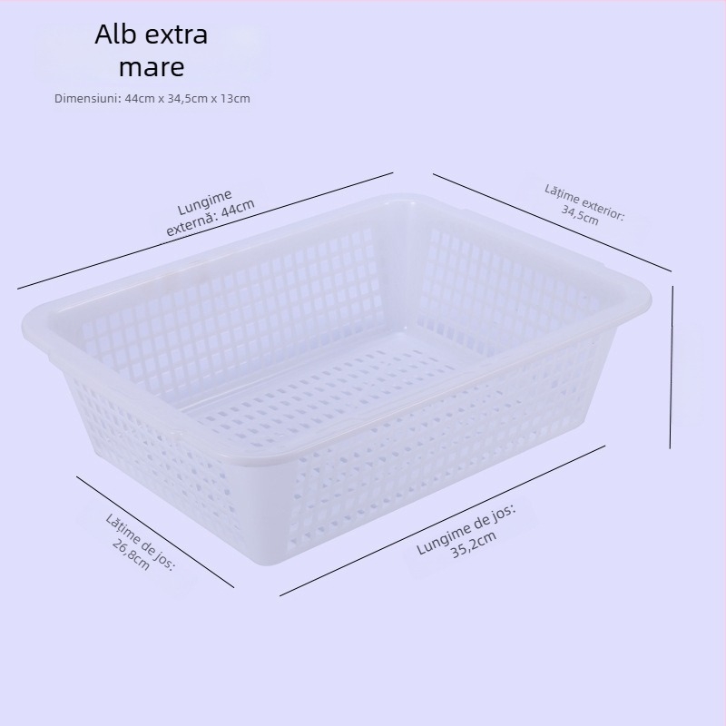 Coș de depozitare, din plastic durabil, dreptunghiular cu drenaj (Model P8011, Material: Plastic, Stil: Simplitate Modernă)