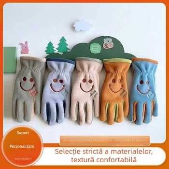 Mănuși de iarnă pentru copii, unisex, brodate, design desen animat, cu cinci degete, călduroase, pentru 8–12 ani.