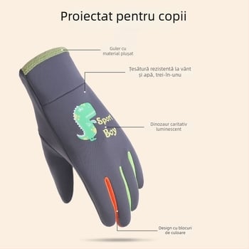 Mănuși de iarnă pentru copii – poliester, anti-alunecare, design cu degete, pentru vârste 3–13 (Poliester; Anti-alunecare; Design cu degete; Iarnă; 3–13 ani)