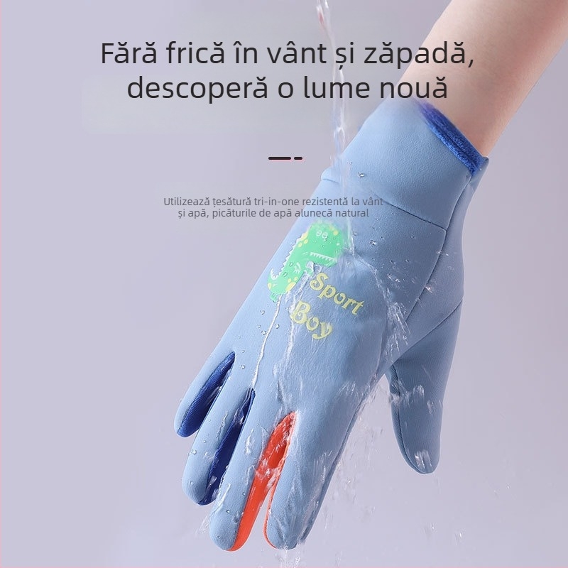 Mănuși de iarnă pentru copii – poliester, anti-alunecare, design cu degete, pentru vârste 3–13 (Poliester; Anti-alunecare; Design cu degete; Iarnă; 3–13 ani)